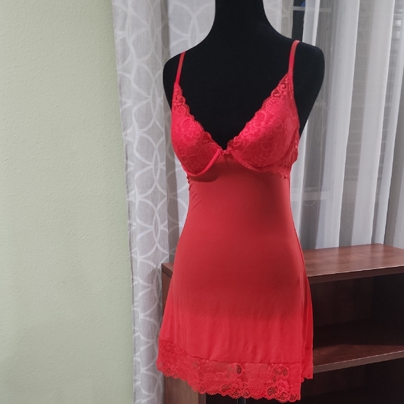 Victoria's Secret Other - Victoria's Secret Red Lace Trim Chemise